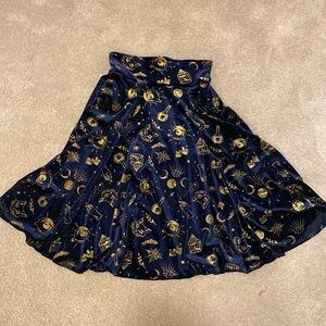 Modcloth x Collectif Navy Blue and Gold Velvet Skirt